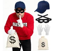 KBIBCK Costume da predatore, set da 5 pezzi, per uomo e donna | Costume da ladro con cappello, vestito e maschera per gli occhi, guanti e borsellino, per cosplay, Halloween, carnevale