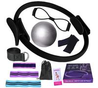 KBIBCK Pilates Essentials Kit, Kit Pilates Completo, Fitness Ring per Esercizi Interni della, Set da Pilates Cerchio Pilates con Palla Yoga (Nero)
