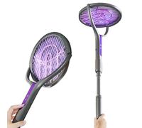 KBIBCK Scacciamosche elettrico 6 in 1, 2800 V, con testa rotante, ricaricabile, con asta di prolunga telescopica, trappola per insetti USB