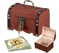 KBIBCK Scrigno del Tesoro Vintage, Salvadanaio Vintage in Legno, Scatola in Legno Retrò con Serratura e Chiave per la Memorizzazione di Cambiamenti, Gioielli e Decorazioni(14,2 x 10 x 10 cm)