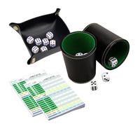 KBIBCK Set da gioco a forma di cubetti, con 10 cubi, formato DIN A6, in pelle, con cubo e taglieri per Yahtzee Liar's Dice Sic BO, gioco di dadi per famiglia e amici