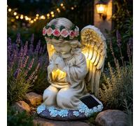 KBIBCK Statua da giardino a energia solare, angelo custode a LED, decorazione per esterni, scultura decorativa per prato, angelo per tomba, resistente alle intemperie, decorazione da giardino