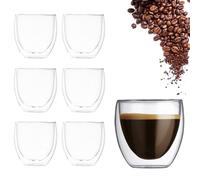 KBIBCK Tazze da caffè a doppia parete, 6 bicchieri da caffè a doppia parete, 80 ml, bicchieri da espresso, bicchieri termici, tazze da caffè senza manico, per tutte le macchine da caffè espresso