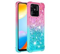 KBIKO-zxl Custodia per Redmi 10C Case, Glitter Bling Liquido Sabbie Mobili Bumper Case TPU Silicone Protettivo Morbido Brillantini Quicksand Cover per Redmi 10C.Pink Blue YBJ