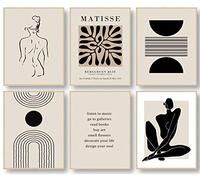 KBKBART Stampe artistiche da parete a tema astratto Matisse, poster di galleria e mostre, nero e beige, stampa artistica da parete con foglie e linee, per soggiorno, 20,3 x 25,4 cm, senza cornice