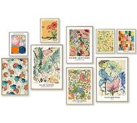 KBKBART Stampe artistiche da parete eclettiche colorate, 9 pezzi, decorazione da parete eclettica vintage Matisse William Morris Mercato dei fiori Massimalista Eclettico Home Decor, Massimalismo alla