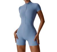 KBLDOPN Completo yoga da donna, completo yoga color carne con tuta fitness a maniche corte(Blue 2,L)