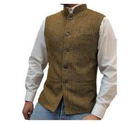 KBLDOPN Gilet da Uomo Elegante Senza Maniche con Colletto alla Coreana e Bottoni, vestibilità Slim Fit, a Spina di Pesce Matrimonio Lavoro Cerimoni(Brown,XXL)