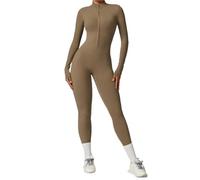 KBLDOPN Tuta da yoga da donna, con cerniera, color carne, a maniche lunghe, for fitness e sport, in un unico pezzo(Khaki,S)
