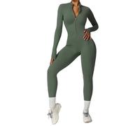 KBLDOPN Tuta da yoga da donna, con cerniera, color carne, a maniche lunghe, for fitness e sport, in un unico pezzo(Green,S)