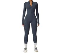 KBLDOPN Tuta da yoga da donna, con cerniera, color carne, a maniche lunghe, for fitness e sport, in un unico pezzo(Blue,M)