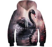 KBLDYAFB Black Swan Felpa con Cappuccio 3D Unisex per Ragazze Ragazzi Bambini, A Maniche Lunghe, con Tasche, 5-16 Anni