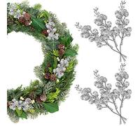 KBNIAN 14 Pezzi Decorazioni di Bacche d'argento di Natale Rami di Bacche di Artificiale con Glitter Bacche Finte per l'artigianato Ghirlande Albero di Natale per Decorare i Rami per Natale
