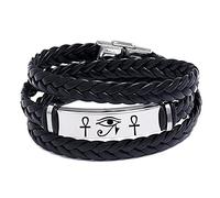 KBNSUIAN Antico Egitto Protezione Gioielli - Occhio di Horus Ankh Croce Strati Wrap Bracciale in pelle per uomini e donne - Myth Egypt Eye Wadjet Guarigione Amuleto Braccialetto, 23.6 inch, Acciaio