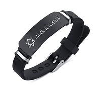 KBNSUIAN Bracciale in silicone nero con esagramma ebraico stella di David con ebraici Israele Mezuzah collana braccialetto ebraico gioielli per uomo donna regolabile, Acciaio inossidabile Silicone,