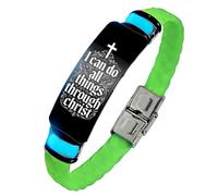 KBNSUIAN Braccialetto in silicone fosforescente con croce floreale e scrittura, I Can Do All Things Through Christ, regalo religioso per uomo e donna