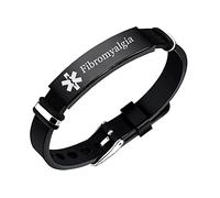 KBNSUIAN Braccialetto in silicone personalizzato con allerta medica per fibromialgia, regolabile, per diagnosi di allergie, identificazione identificativa, meds, emergenza, gioiello personalizzato per