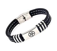 KBNSUIAN Delicato gioiello pagano - Bracciale da uomo e donna satanico invertito pentagramma baphomet due linee in silicone bracciale a testa in giù pentacolo stella demonio amuleto braccialetto in