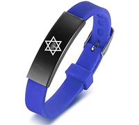 KBNSUIAN Israeliti Simbolo Esagramma Gioielli Stella di David Braccialetto in Silicone Hanukkah Menorah Mogan Star Amuleto Braccialetto da Israele Regali Religiosi, Blu, Acciaio inossidabile Silicone,