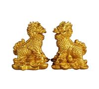 KBOLAE 1 coppia cinese di rame Fengshui Kylin Chi-lin Qilin Dio Bestia statua per la casa dorata 5,5 x 7 cm