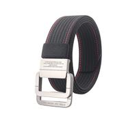KBOLAE Cintura regolabile con doppio anello a D per uomo e donna, robusta e alla moda e facile da regolare. Cintura in tela rossa, Maglione nero e rosso, 120 cm