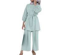 KBOPLEMQ Abbigliamento da preghiera musulmano da donna a maniche lunghe + pantaloni lunghi 2 pezzi Corban Ramadan Outfit Abaya Muslim Set Corban Ramadan Outfit Medio Oriente Arabo Islamico