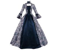 KBOPLEMQ Abbigliamento medievale da donna corto rococò barocco marie antoniette abito da ballo da sera cosplay retrò principessa regina rinascimentale gonna a pieghe maxi, N Blu marino, S