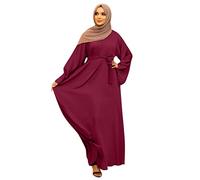 KBOPLEMQ Abbigliamento musulmano Donne Manica Lunga Islamico Turco Corpo Lungo Arabo Turco Robe Ramadan Abito Da Preghiera Monocolore Dubai Vestito Da Preghiera per Le Donne, P rosso., L