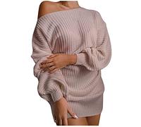 KBOPLEMQ Abito da donna a maniche lunghe, mini abito lungo, oversize, maglione lavorato a maglia, a tunica, caldo, in lana, per feste, per autunno e inverno, sexy, Colore: rosa., S