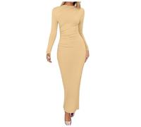 KBOPLEMQ Abito da donna bodycon, abito casual, abito da sera, lungo, elegante, attillato, abito da cocktail, feste, a maniche corte, per la primavera, l'autunno, a matita, O kaki, S