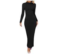 KBOPLEMQ Abito da donna Bodycon, abito da cocktail, abito da festa, a maniche corte, abito da ballo stretto, per primavera, autunno, a matita, per il tempo libero, da sera, lungo, elegante, O nero., L