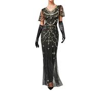 KBOPLEMQ - Abito da donna Gatsby in stile Charleston, abito anni 1920, abito corto con frange, maniche corte, scollo tondo, abito da flapper, abito anni 20 con paillette, grande Gatsby, ideale per