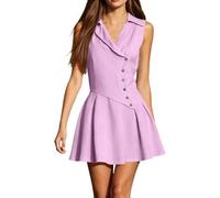 KBOPLEMQ Abito estivo da donna in lino, senza maniche, comodo, con scollo a V, elegante, per il tempo libero, leggero, da spiaggia, traspirante, casual, O rosa., M