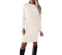 KBOPLEMQ, abito in maglia da donna, abito avvolgente, completo in due pezzi, maglione e vestito, set elegante, tunica calda, miniabito bodycon, 2 pezzi, per autunno e inverno, O bianco., M