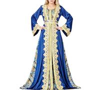 KBOPLEMQ Abito musulmano da donna, Abaya Islamico Marocchino Ramadan Robe Senza Hijab Caftano arabo a lunghezza intera Abbigliamento etnico con cintura Abbigliamento da preghiera per le donne, O blu.,