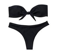 KBOPLEMQ Bandeau - Bikini da donna con spalle scoperte, costume da bagno in due pezzi, sexy, perizoma a fascia, bikini con push up, bikini sexy, Nero , M