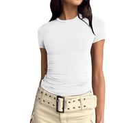 KBOPLEMQ Basic Slim Fit Tshirt da donna, Skims Y2K Top Dupe, Crop Tops da donna, top senza pancia, top casual da donna, top sportivo per adolescenti, streetwear, Y2K Shirt, O bianco., S