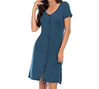 KBOPLEMQ Camicia da notte da donna, per la nascita, per l'allattamento, per la gravidanza, con abbottonatura, comoda, morbida, per il sonno, a maniche corte, pigiama da donna, Azzurro, XXL