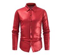 KBOPLEMQ Camicia da uomo con chiusura a bottone, a maniche lunghe, con colletto, per il tempo libero, per il tempo libero, per il tempo libero, con paillette, danza, O rosso, XL