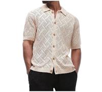 KBOPLEMQ Camicia estiva da uomo, a maniche corte, trasparente, traspirante, con risvolto, scollo a polo, leggera, lavorata a maglia, per il tempo libero, con bottoni, camicia da spiaggia per uomo, O
