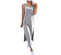 KBOPLEMQ Canotta sexy da donna, maxi abito lungo, casual, senza maniche, estivo, da spiaggia, per il tempo libero, boho, spiaggia, maxi vestito, tinta unita, scollo floreale, in pizzo, O grigio., S
