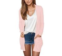 KBOPLEMQ Cardigan da donna, largo, casual, a maniche lunghe, lungo, sottile, bolero, a maniche lunghe, leggero, estivo, con parte anteriore aperta, lunghezza media, con stampa floreale, rosa chiaro, S