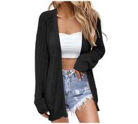 KBOPLEMQ Cardigan da donna leggero all'uncinetto, anteriore aperto, a maniche corte, estivo, estivo, da spiaggia, copertina, kimono, casual, lavorato a maglia, elegante, bolero, Z2 nero., S