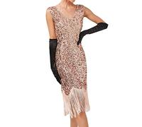 KBOPLEMQ Charleston Costume da donna anni '20 Abito da sera Vestito Vintage Gloria Abito da cocktail da donna Great Gatsby Vestito Retrò Bodycon Vestiti Flapper Lungo Abito estivo Abiti con paillettes