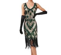 KBOPLEMQ Charleston Costume da donna anni '20 Abito da sera Vestito Vintage Gloria Abito da cocktail da donna Great Gatsby Dress Retrò Bodycon Vestiti Flapper Lungo Abito estivo Abiti con paillettes