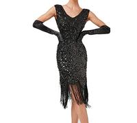 KBOPLEMQ Charleston Costume da donna anni '20 Abito da sera Vestito Vintage Gloria Abito da cocktail da donna Great Gatsby Vestito Retrò Bodycon Vestiti Flapper Lungo Abito estivo Abiti con paillettes