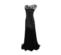 KBOPLEMQ Charleston - Costume da donna, stile vintage, stile retrò, con fiocco, grande gatsby, abito da sera lungo, da cocktail, da sera anni '20, con paillettes, O argento, XXL