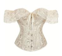 KBOPLEMQ Corsetto rinascimentale da donna con lacci e corpetto vintage, corpetto gotico, top da rinascimento, gilet da pirata medievale, costume steampunk cosplay, O beige., XXXXL
