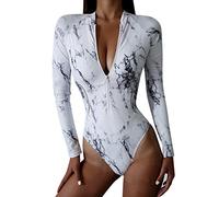 KBOPLEMQ Costume da bagno intero da donna Rash Guard Zip Up maniche lunghe Surf Costume da bagno costruito in reggiseno a maniche lunghe con pantaloncini da bagno Rash Guard protezione UV UPF 50+
