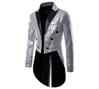 KBOPLEMQ Costume da circo da uomo, direttore del circo, divisa con paillette, giacca con brillantini, blazer show, costume da ballo, feste a tema, O argento, XL